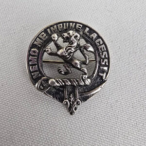 Vintage Sterling Silver Scottish Clan Badge Brooch Nemo Me Impune Lacesset